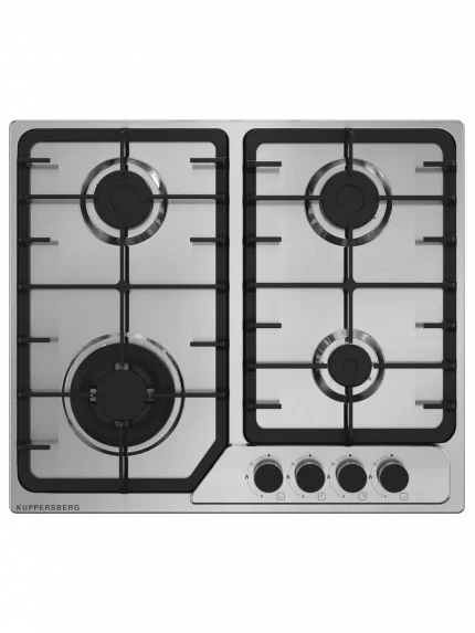 Варочная панель Kuppersberg FS 66 X газ, High-Tech, 58 см, автоматический электроподжиг, газ-контроль, форсунки под сжиженый газ, SABAF конфорки, чугунные решетки, цвет нержавеющая сталь, цвет фурнитуры черный
