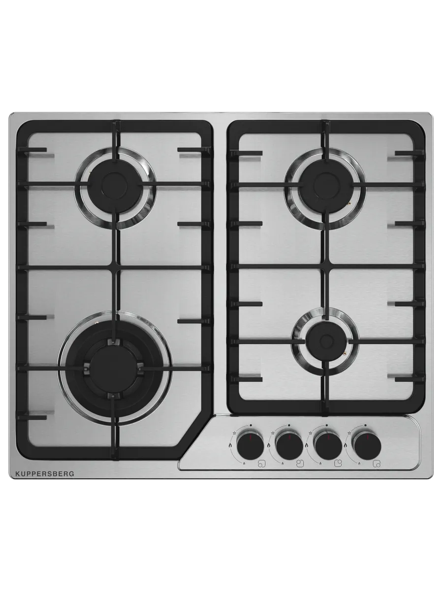 1 Варочная панель Kuppersberg FS 66 X газ, High-Tech, 58 см, автоматический электроподжиг, газ-контроль, форсунки под сжиженый газ, SABAF конфорки, чугунные решетки, цвет нержавеющая сталь, цвет фурнитуры черный — изображение 1