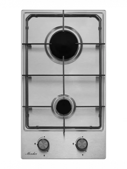 Газовая варочная панель Monsher MSG 36 Acier, ширина 30 см, 2 газовые конфорки, автоподжиг, газ-контроль, стальные решетки,  нержавеющая сталь ПРОМО