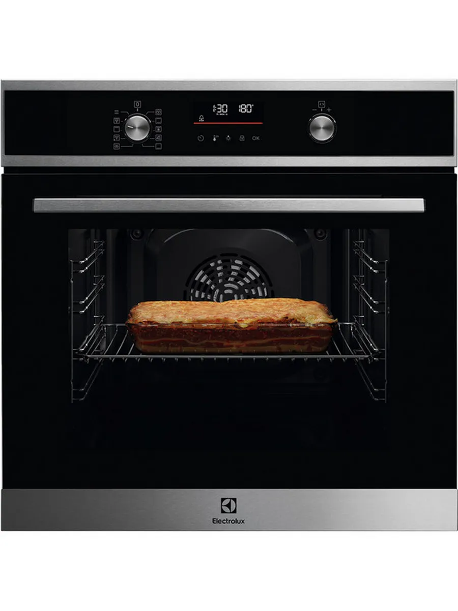 1 Встраиваемый духовой шкаф Electrolux COF6P76BX, Духовой шкаф электрический с конвекцией, объем 65 л, утапливаемые переключатели, 9 режимов, автопрограммы, очистка пиролитическая, 3 стекла в дверце, направляющие проволочные + телескопические (1 уровень) — изображение 1