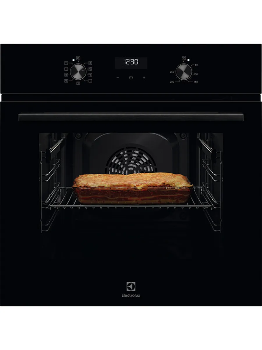 1 Встраиваемый духовой шкаф Electrolux EOF5H50BZ, Духовой шкаф электрический с конвекцией, приготовление на пару, объем 65 л, 8 режимов, очистка каталитическая, 2 стекла в дверце, направляющие проволочные, черный — изображение 1