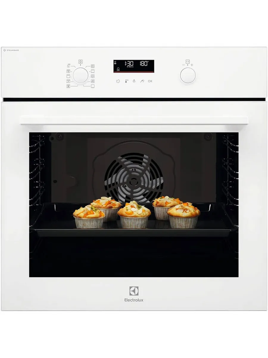 1 Духовой шкаф электрический Electrolux EOD6F77WV с конвекцией, приготовление на пару, объем 72 л, утапливаемые переключатели, 9 режимов,очистка каталитическая, 3 стекла в дверце, направляющие проволочные + телескопические (1 уровень), термощуп — изображение 1