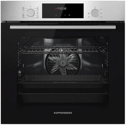 Встраиваемый духовой шкаф Kuppersberg HF 609 BX, High-Tech, объем 80 л, 10 режимов работы, телескопические направляющие, цифровой таймер, 2 стекла в дверце, утапливаемые переключатели, энергоэффективность А, черный/нержавеющая сталь