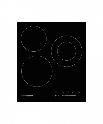 Электрическая варочная панель Kuppersberg ECS 402/ширина 45 см, 3 зоны ускоренного нагрева HI-Light, 1 зона с двойным расширением, сенсорное управление+слайдер, 4 цифровых дисплея, 9 уровней мощности, автоотключение, защита от перелива, защита от детей, индикаторы остаточного тепла, таймер, Stop & Go, черный/прямой край