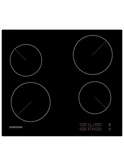 Встраиваемая электрическая панель Samsung NZ64T3506AK/WT 575x505x55 мм, стеклокерамика, 4 конфорки, скошенная рамка,сенсорное управление, светодиодный LED-дисплей, защита от детей, черный