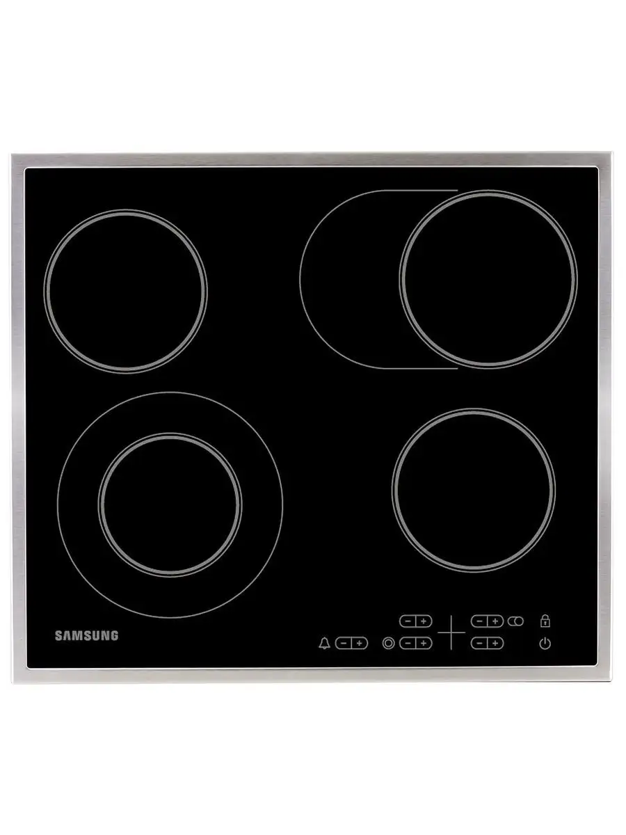 2 Встраиваемая электрическая панель Samsung NZ64T3516CK/WT, 575x505x55 мм, стеклокерамика, 4 конфорки, рамка - нержавеющая сталь,сенсорное управление, светодиодный LED-дисплей, защита от детей, черный — изображение 1