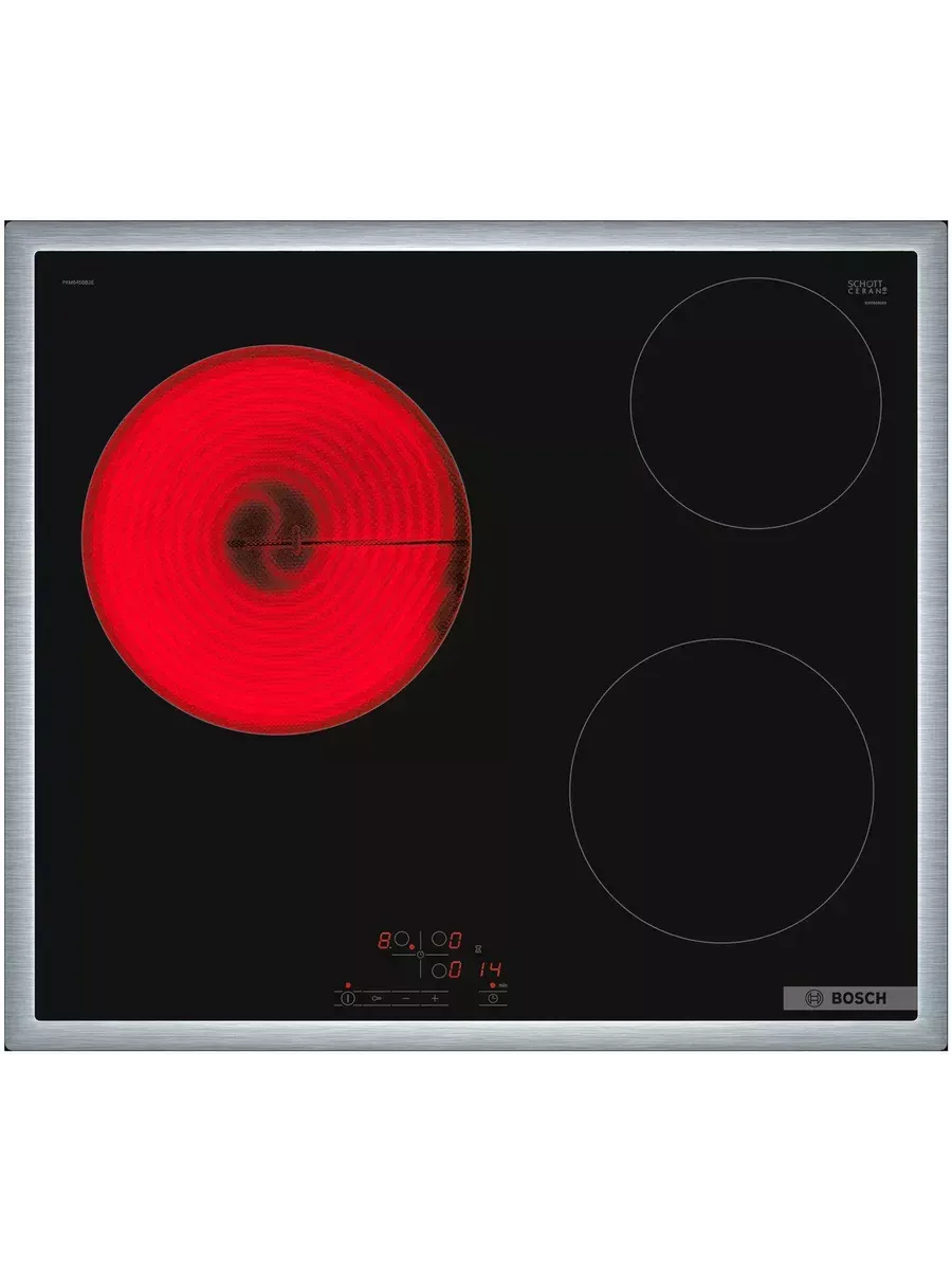 2 Электрическая варочная панель Bosch PKM645BB2E, стеклокерамическая поверхность, независимая, рамка-сталь, черный 4.8x58.3x51.3 — изображение 1
