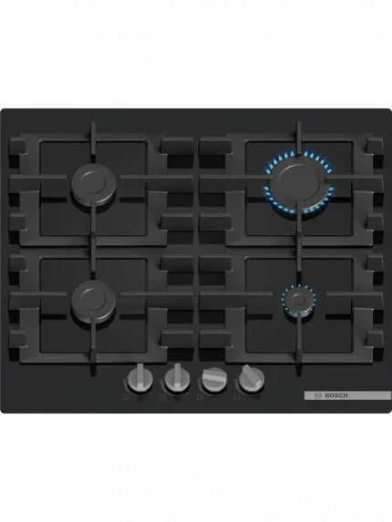 Поверхность газовая Bosch PNP6B6K40 Газ, 4.5х59x52 см, закаленное стекло, 4 конфорки, газ-контроль, автоподжиг, черный