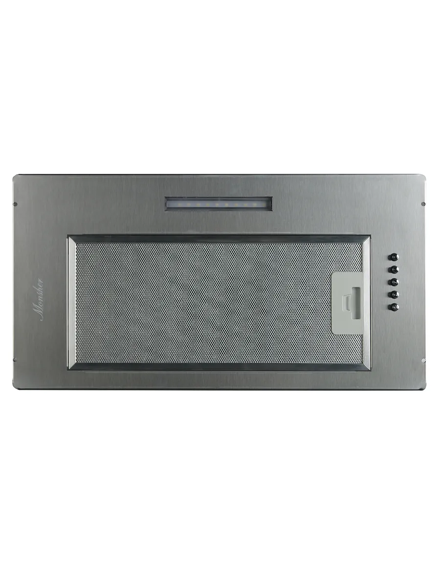 4 Встраиваемая вытяжка MONSHER ANGERS 60 Acier, ширина 60 см, отвод/рециркуляция, 500 м3/час, механическое кнопочное управление, 3 скорости, светодиодное освещение 1х5 Вт, металлические жироулавливающие фильтры, угольный фильтр KFY (опция), уровень шума 45 дБ, нержавеющая сталь ПРОМО — изображение 1