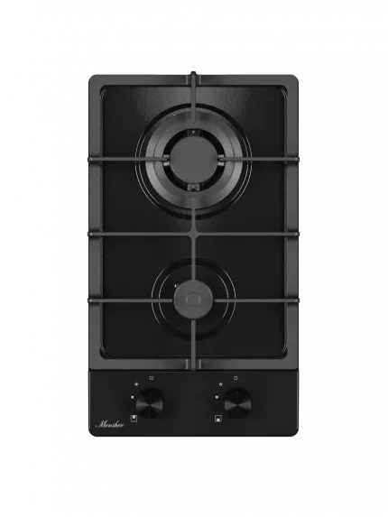 Газовая варочная панель Monsher MSG 33 Noir, газ, High-Tech, 29 см, автоматический электроподжиг, газ-контроль, форсунки под сжиженый газ, SABAF конфорки, чугунные решетки, черный