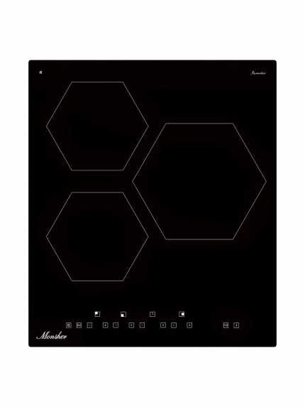 Индукционная варочная панель Monsher, инвертер, слайдерное управление, автоматическое отключение, блокировка панели управления, индикация остаточного тепла, 9 уровней мощности, Stop and Go, Booster, таймер, черный
