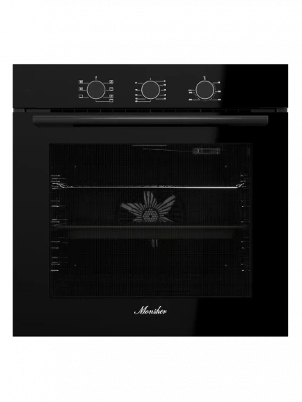 Духовой шкаф MONSHER MOE 6007 Noir, 60 см, объем 80 л, утапливаемые переключатели, механический таймер, 2 стекла в дверце, энергоэффективность А, черный