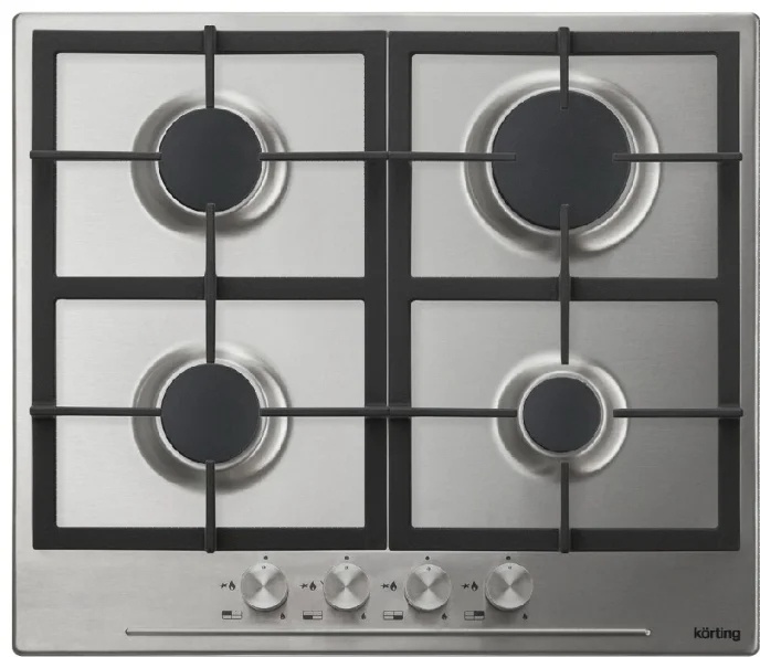 63814582960158 Встраиваемая газовая панель Korting HG 665 CX/60x51 см, электроподжиг, газ-контроль, чугунные решетки, металлические переключатели, нержавеющая сталь — изображение 1