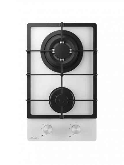 Газовая варочная панель Monsher MGG 33 Blanc, газ, High-Tech, 30 см, автоматический электроподжиг, газ-контроль, форсунки под сжиженый газ, SABAF конфорки, чугунные решетки, белый