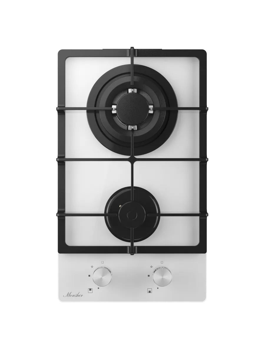 7 Газовая варочная панель Monsher MGG 33 Blanc, газ, High-Tech, 30 см, автоматический электроподжиг, газ-контроль, форсунки под сжиженый газ, SABAF конфорки, чугунные решетки, белый — изображение 1