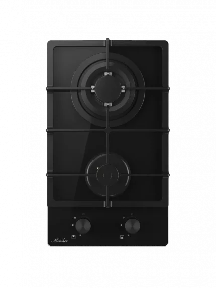 Газовая варочная панель Monsher MGG 33 NoirR, газ, High-Tech, 30 см, автоматический электроподжиг, газ-контроль, форсунки под сжиженый газ, SABAF конфорки, чугунные решетки, черный