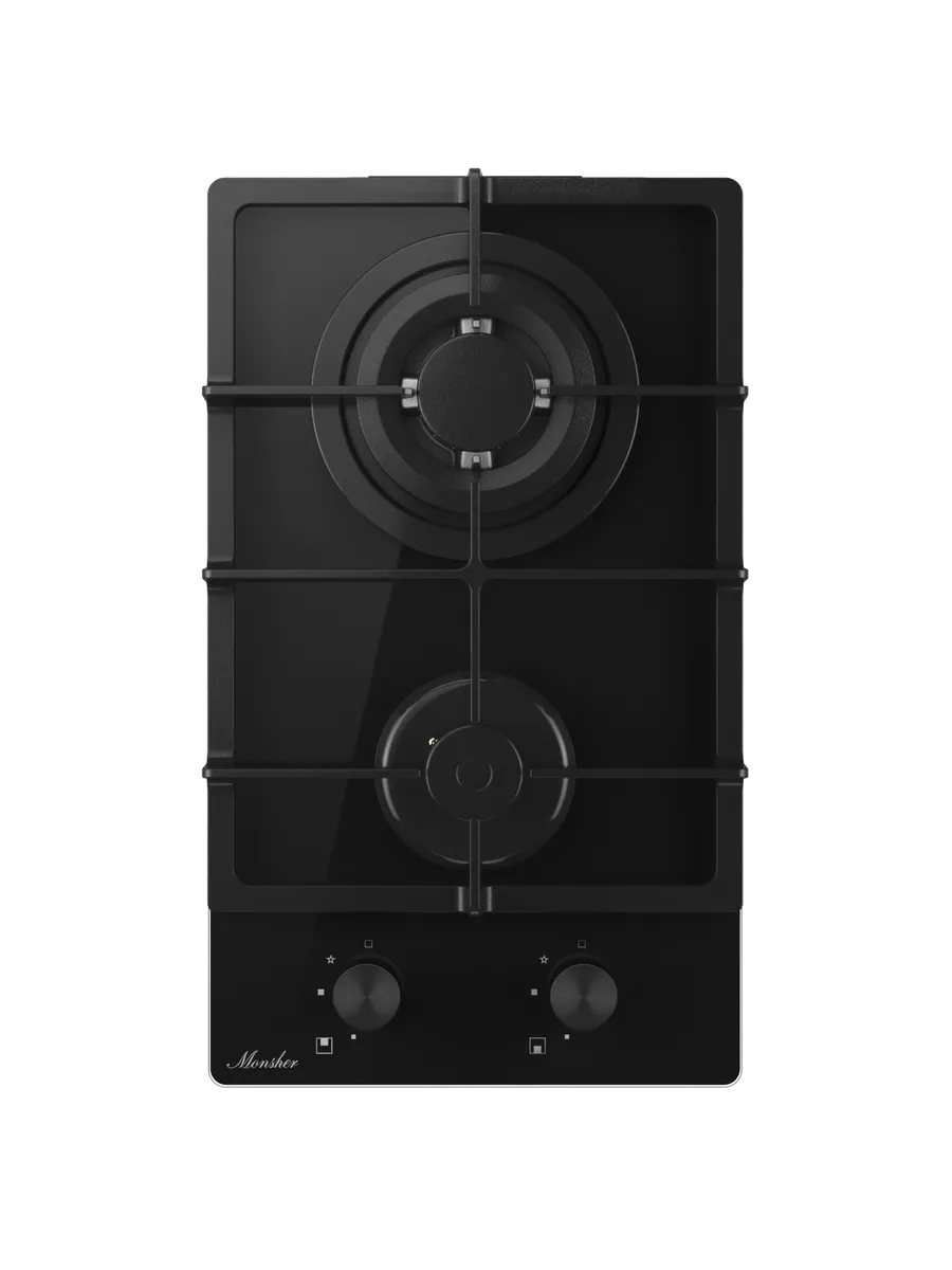 7 Газовая варочная панель Monsher MGG 33 NoirR, газ, High-Tech, 30 см, автоматический электроподжиг, газ-контроль, форсунки под сжиженый газ, SABAF конфорки, чугунные решетки, черный — изображение 1