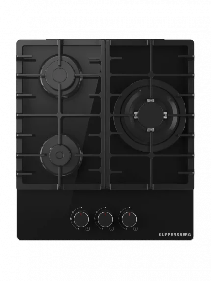 Варочная панель Kuppersberg FG 46 B газ, High-Tech, 45 см, автоматический электроподжиг, газ-контроль, форсунки под сжиженый газ, SABAF конфорки, чугунные решетки, цвет черный, цвет фурнитуры черный