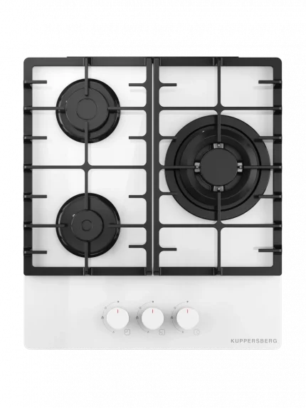 Варочная панель Kuppersberg FG 46 W газ, High-Tech, 45 см, автоматический электроподжиг, газ-контроль, форсунки под сжиженый газ, SABAF конфорки, чугунные решетки, цвет белый, цвет фурнитуры белый