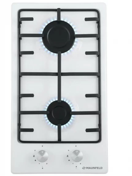 Газовая варочная панель Maunfeld EGHE.32.3EW/G Домино, • Тип: газовая 30см • Тип установки: независимая • Управление: фронтальное, переключатели поворотные • Нагревательный элемент: конфорка, 2 шт • Мощность конфорок, Вт: 2600, 1700 • Материал исполнения: металл/эмаль • Особенности: матовые эмалированные решетки ZENIYA, газ-контроль, электроподжиг автоматический, ручки управления из высокопрочного термостойкого пластика с накладками из нержавеющей стали, итальянские горелки "SABAF", французские жиклеры