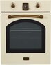 Встраиваемая электрическая духовка Korting OKB 4941 CRB, ширина 45 см, аналоговые часы в классическом стиле Frank Muller, таймера с функцией отключения, 9 режимов нагрева, объем духовки 45 л, телескопические направляющие на одном уровне, двухслойное остекление, каталитическая самоочистка, автоматическое отключение, в комплекте: 2 противня, хромированная решетка, цвет - слоновая кость; цвет ручек - бронза