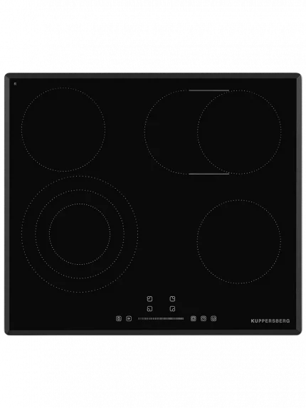 Встраиваемые электрические панели Kuppersberg ECS 639 F Электрическая независимая варочная панель, стеклокерамика KANGER, ширина 60 см, 4 зоны ускоренного нагрева HI-Light, управление электронное сенсорное/слайдер, 5 цифровых дисплев, 9 уровней мощности, автомаическое отключение, защита от детей/блокировка панели управления, индикаторы остаточного тепла, таймер, Stop & Go, черный