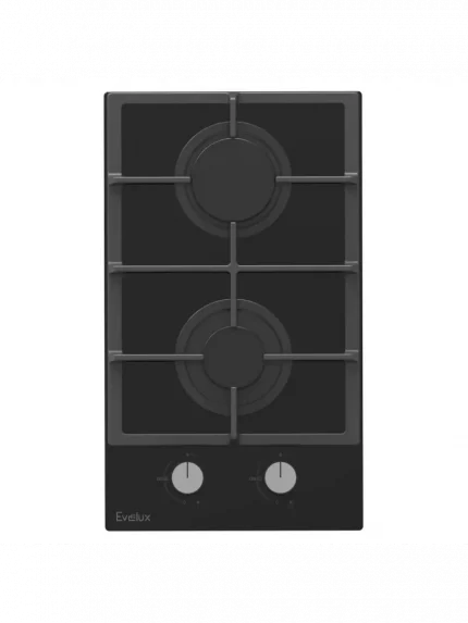 Газовая варочная панель EVELUX HEG 360 BG, Hi-Tech, 30 см, 2 конфорки, газ-контроль, электроподжиг, черный