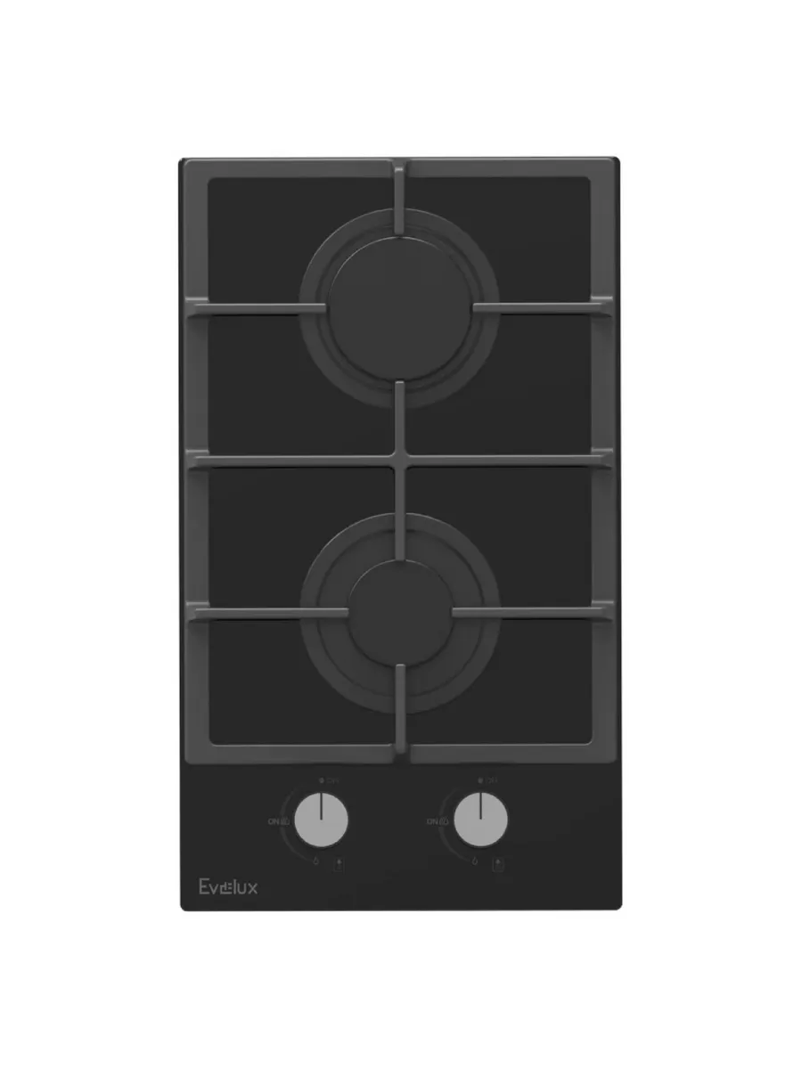 9 Газовая варочная панель EVELUX HEG 360 BG, Hi-Tech, 30 см, 2 конфорки, газ-контроль, электроподжиг, черный — изображение 1