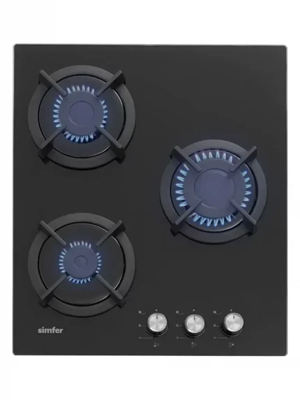 Газовая варочная панель Simfer H45N30B416, 3 конфорки, закаленное стекло, черный