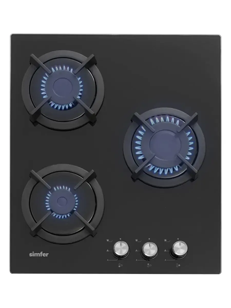 9 Газовая варочная панель Simfer H45N30B416, 3 конфорки, закаленное стекло, черный — изображение 1