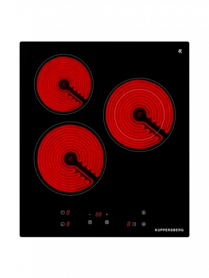 Варочная панель Kuppersberg, Hi-Light, High-Tech, 45 см, сенсорное управление, прямые края, таймер, автоматическое отключение, индикация остаточного тепла, черный
