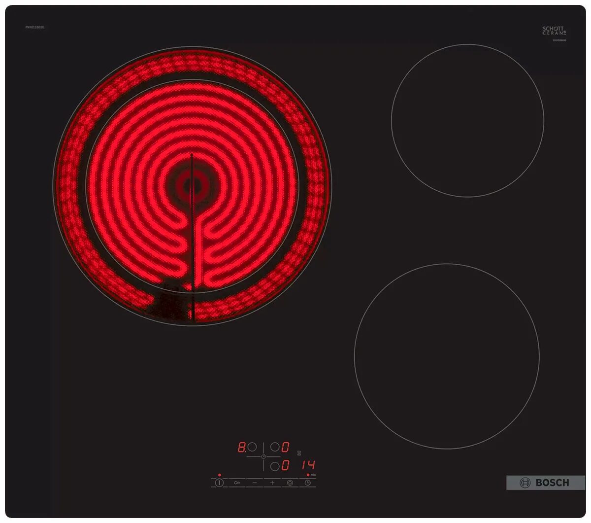 i Электрическая варочная панель Bosch PKK611BB2E 60 см черный, 3 зоны нагрева, Размеры прибора (мм), 45 x 592 x 522 мм — изображение 1
