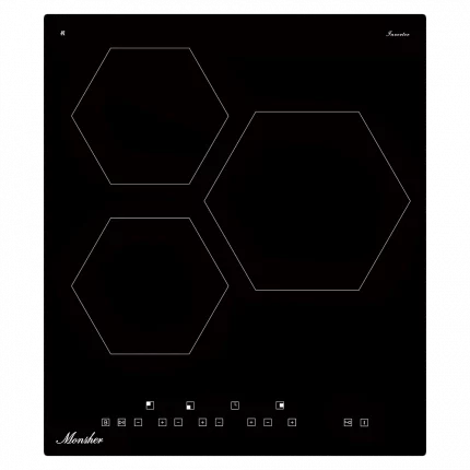 Индукционная варочная панель Monsher MHI 4505, 45 см 9 уровней мощности, инвертер, бустер, блокировка управления, Stop and Go, таймер, автоматическое отключение, сенсорное управление, индикатор остаточного тепла, 4 цифровых дисплея, черный