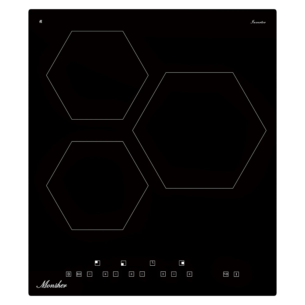 mhi_4505_001 Индукционная варочная панель Monsher MHI 4505, 45 см 9 уровней мощности, инвертер, бустер, блокировка управления, Stop and Go, таймер, автоматическое отключение, сенсорное управление, индикатор остаточного тепла, 4 цифровых дисплея, черный — изображение 1