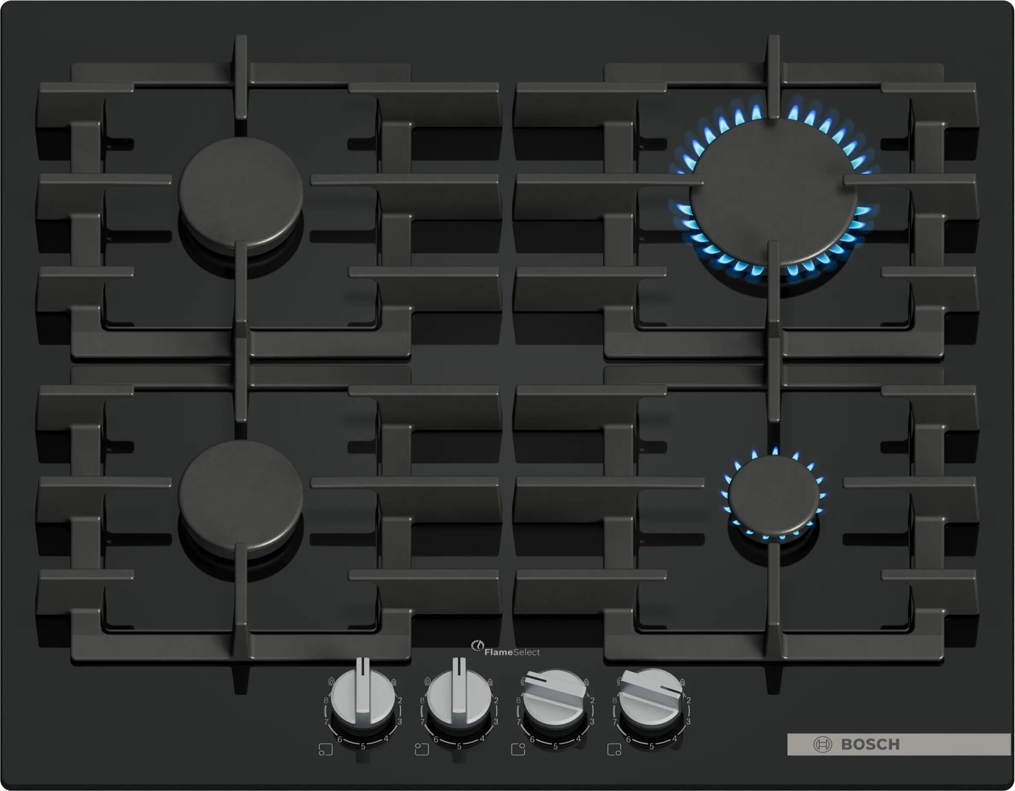 optimize Газовая варочная панель Bosch 60 см, закаленное стекло, независимая, черная — изображение 1