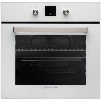 Встраиваемая электрическая духовка Schaub Lorenz 59.5х59.5x61 см, 58л, 9 режимов работы, механические переключатели, механический таймер, белая эмаль/ручки цвета нержавеющая сталь